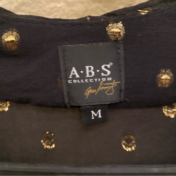 ABS Women Black Sheer Gold Metallic Polka Dot Silk Blend Tie Waist Top-Medium - Picture 6 of 8